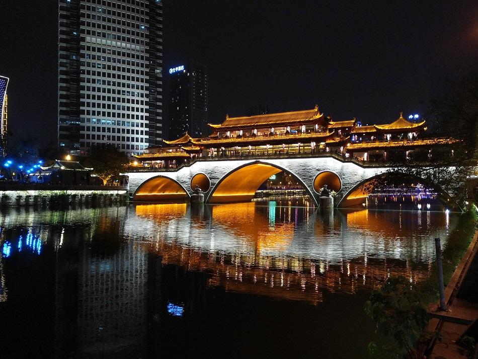 Anshun Lang Bridge during the night, Chengdu